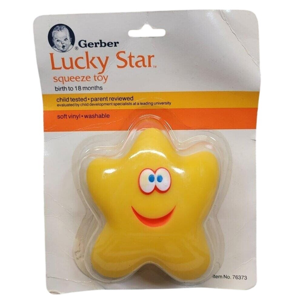 Gerber Lucky Star Squeeze Toy Baby Yellow Vintage 1987 Soft‎ Vinyl 76373